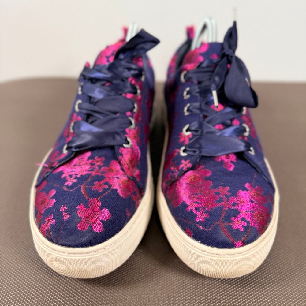 J/Slides JSlides Floral Brocade Sneakers Navy & Fuschia Pink Lace Up Size 10 - Picture 5 of 10